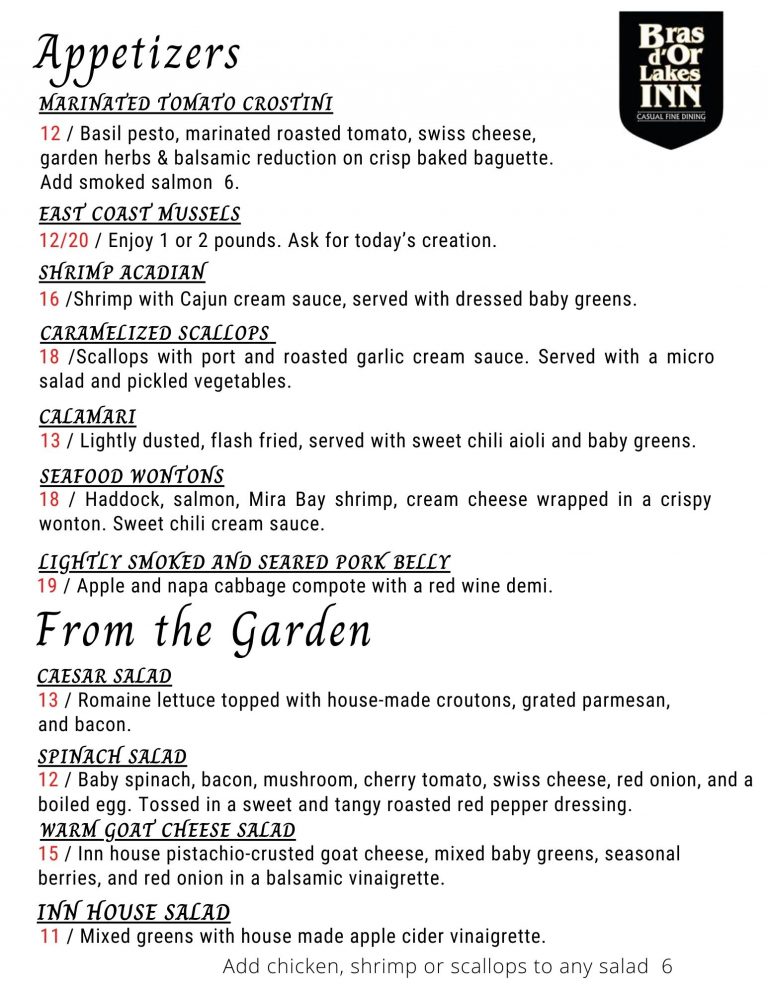 Fine Dining Bras d'Or Lakes Inn